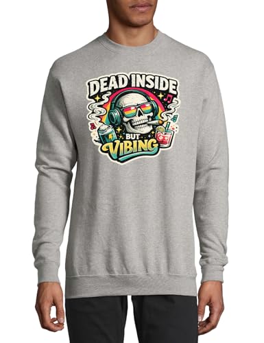 Skull Listening To Music Vibes Cotton Sweater Sweatshirt Pullover Jumper Gray XXX-Large