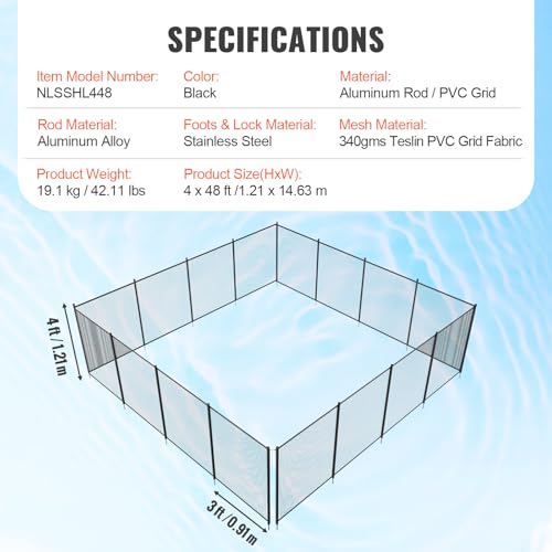 VEVOR Pool Fence, 4 x 48 FT Pool Fences for Inground Pools, Removable Pool Fencing, Easy DIY Installation Swimming Pool Fence, 340gms Teslin PVC Pool Fence Mesh Protects Kids and Pets by VEVOR - Image 7