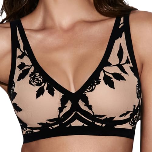 Image of EBY Sheer Mesh Bralette for Women Seamless Wireless Bra with Support - Without Metal Wire