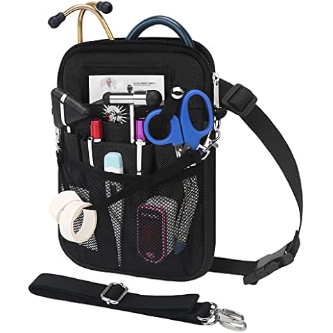 BOVKE Nurse Fanny Pack with Medical Gear Pockets, Tape Holder, Medical Bag Nurse Waist Pouch Organizer with Utility Storage for Stethoscopes, Bandage Scissors and Other Emergency Supplies, Black Cover
