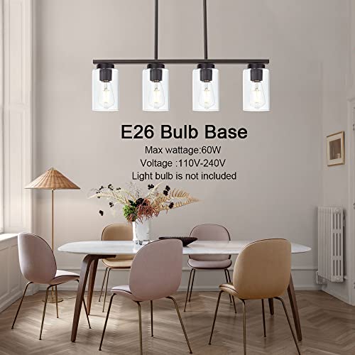 Todoluz Farmhouse Dining Room Chandelier 4-Lights Kitchen Island Light, Clear Glass Pendant Lighting Fixtures In Oil Rubbed Bronze #TOP6