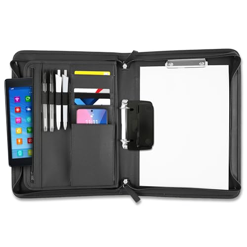 ONVAYA Konferenzmappe A4 mit Reißverschluss & Ringbuch - Schreibmappe aus Kunstleder - Dokumentenmappe mit Schreibblock & Locher - Business Mappe für Meetings - Praktische Aktenmappe