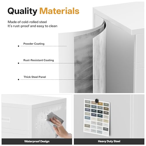 Image of Metal Storage Cabinets with Drawer, 36 inch H Lockable Storage Cabinet with Doors and Adjustable Shelves, Small White Steel File Cabinet for Home, Office, Warehouse, School, Assembly Required