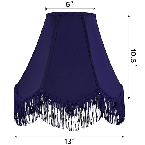 GO&SO Blue Silk Bell Lamp Shades Petal Edge Braid with Blue Fringe Trim, 6"x13"x10.6"(Spider), Victorian Scalloped Lamp Shade Hand Crafted, Replacement Lamp Shades for Table, Floor Lamps,Easy Assembly by GO&SO - Image 2