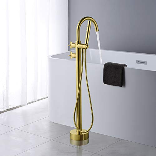 Artiqua Freestanding Tub Filler Bathtub Faucet Brushed Gold Floor Mount Brass Bathroom Faucets With Hand Shower #TOP2