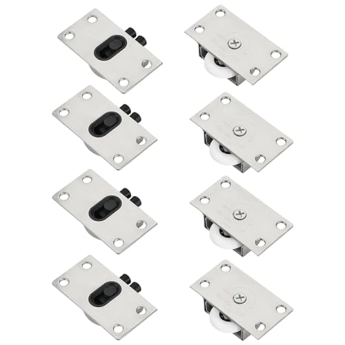 8Pcs(4 Sets) Sliding Wardrobe Door Wheels Nylon Door Roller Stainless Steel Furniture Wardrobe Roll Rollers for Sliding Gate Furniture Wardrobe Cupboard Cabinet Hardware Accessories Home Renovation