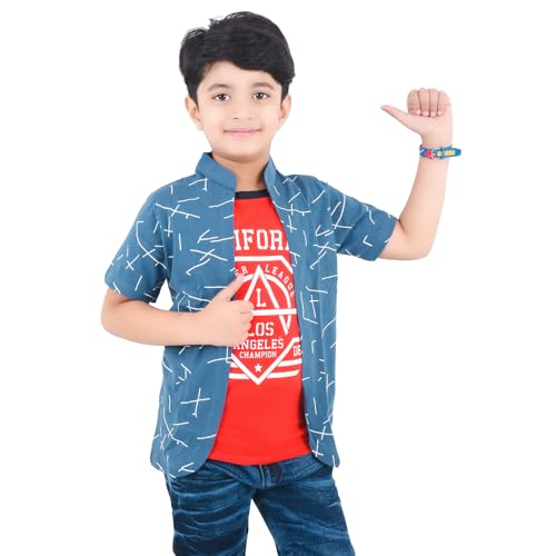 Image of Jam & Sugar Boys Cotton Printed T-Shirt with Attached Shrug Jacket - Half Sleeves