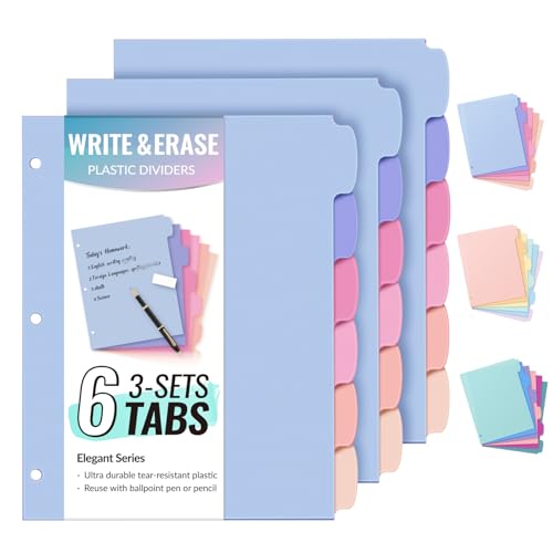 Sooez 6-Tab Durable Plastic Write & Erase BigTab Dividers for 3 Ring Binder