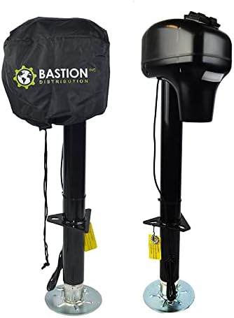 Bastion Electric Power Tongue Jack with Cover | Electric or Manual Operation | 3500LB A-Frame Capacity | 12V | Front LED | Trailers, Campers, RVs & Boats