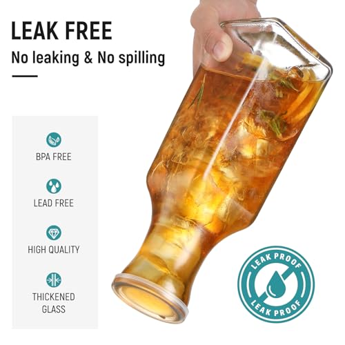 image for NETANY Set of 2 Square Glass Carafe, 1 Liter Clear Glass Pitcher with 