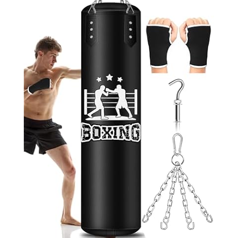 YORWHIN Punching Bag for Adults, 4FT PU Heavy Boxing Bags with Chain Ceiling Hook, Hanging Boxing Bag for Kickboxing Muay Thai Karate Judo Taekwondo Home Gym Training, Unfilled Cover