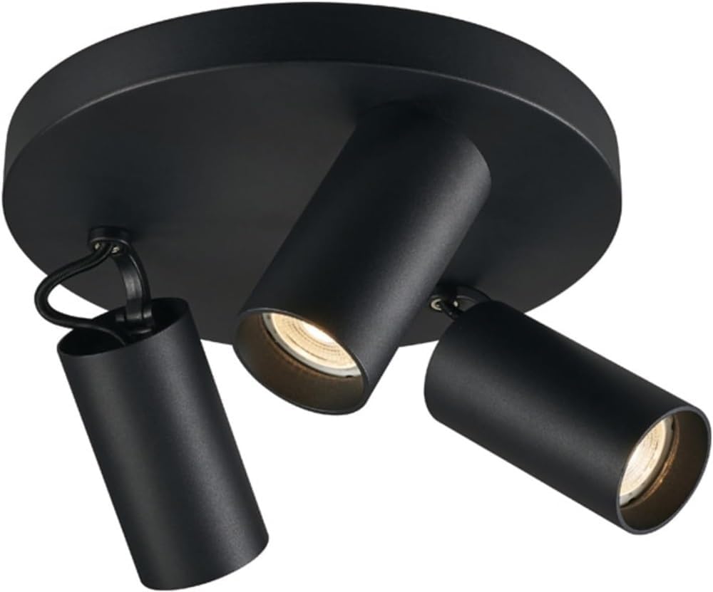 3-Head Rotatable Ceiling Spotlight Directional Round Track Lamp Close to Ceiling for Kitchen Corridor Bedroom Coffee Shop Adjustable Lighting Fixture GU10(Black)