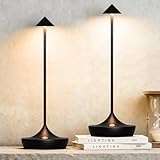 Barryca 2-Pack Cordless Rechargeable LED Table Lamps, Metal, 3 Color Touch Stepless Dimmable, IP54 Waterproof Portable Battery Operated for Outdoor Dining Patio Restaurant Home Decor, Black