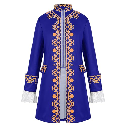 Baroque Halloween Costume for Men Embroidered Vintage Tailcoat Gothic Cosplay Outfit Retro Court Jacket Party Stage Blue