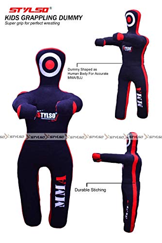 Stylso Kids Wrestling Dummy Boys Grappling Dummies - Jiu Jitsu Dummy Bjj Dummy Judo Karate Fighting Buddy For Children Youth Training Practice - Un-Filled (Black, 120Cm) #TOP3