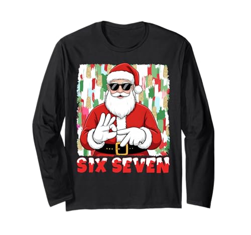 Funny Six Seven Meme Christmas Santa Saying 6 7 Boy Girl Kid Long Sleeve T-Shirt