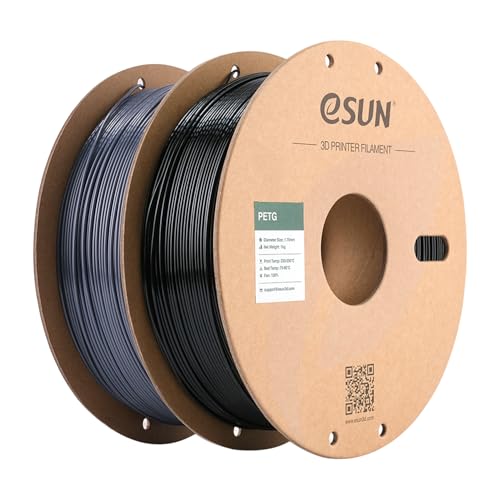 Image of eSUN PETG Filament 1.75mm, 3D Printer Filament PETG, 1KG per Spool, 2 Spools 3D Printing Filament for 3D Printers, Solid Black + Solid Grey