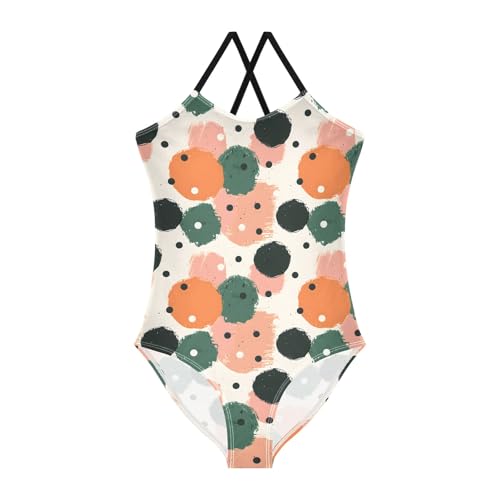 senya Girls Swimsuits One-Piece Swimwear Tie Bathing Suit Beach Summer Round Neck 5-6T Abstract Brush - Stroke Dots Pattern