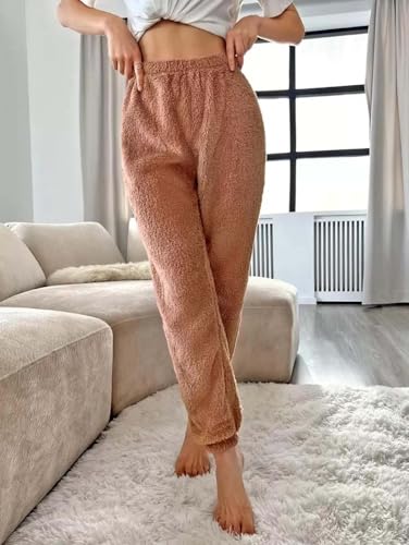 Image of KOTTY Women's Plush Coral Fabric Tapered Fit Pant - Warm Winter Wear with Soft Fuzzy Texture