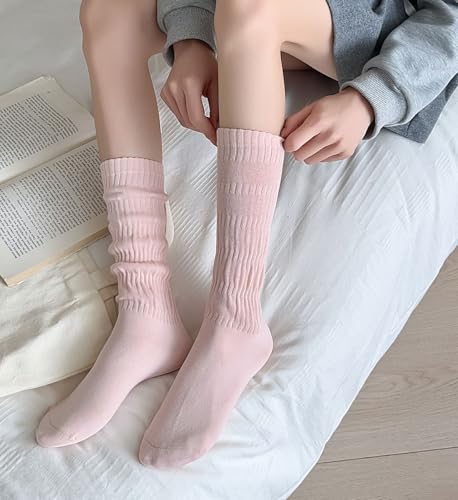 Image of Women's Ruffle Frilly Slouchy Socks, Soft Cotton Cute Solid Color Crew Socks Light Blue