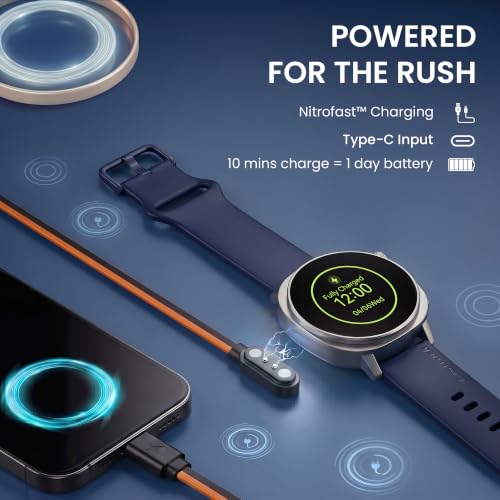 Image of Fastrack Revoltt FR3 Pro Smartwatch with 1.43 inch AMOLED Display,Dynamic 60Hz Refresh,Nitrofast Charging,HRM,SpO2,Sleep,Multiple Menu Style,Functional Crown,IP68, BT calling,24 /7 Health Suite - Dark Blue