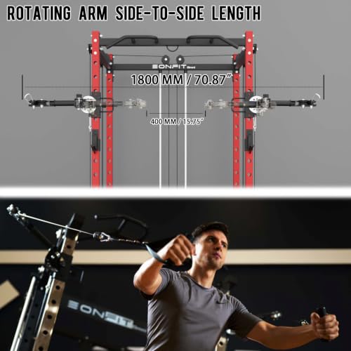 Image of Eonfit E2 Power Rack Power Cage with Cable Machine for Home Gym Equipment | Strength Training Squat Rack With Pivot Arms Functional Trainer Pulley System Cable Crossover Lat Pull Down For Garage Gym