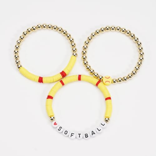 Image of Football Baseball Soccer Beaded Bracelets for Women Stackable Game Day Sports Theme Bracelet