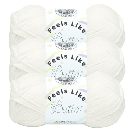 Image of Lion Brand Yarn Feels Like Butta Yarn, Velvety-Soft Yarn for Crocheting and Knitting, 3 Pack, White