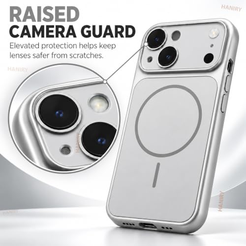Image of Compatible for iPhone 13 Cover Case Scratch Resistant Premium Glass Finish Slim Fit Protective Back Cover Shockproof Camera Guard Magsafe iPhone 13 Cover (Silver)