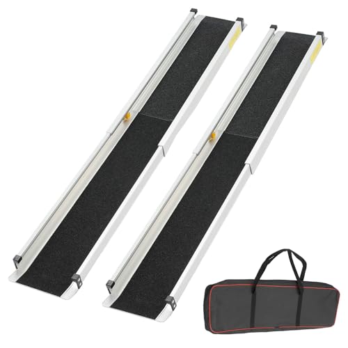 Rampa per sedia a rotelle, 2 pezzi, in alluminio, 122 × 18,9 × 5 cm, con custodia, rampa telescopica per sedia a rotelle per scale, cordoli, gradini, fino a 300 kg