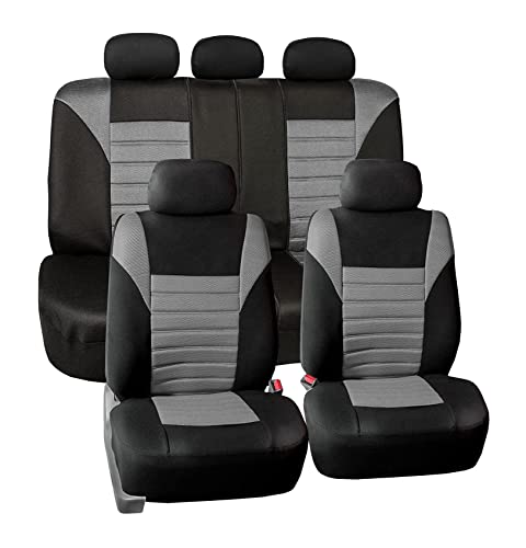 FH Group Car Seat Covers Full Set Gray 3D Air Mesh - Universal Fit, Automotive Seat Covers, Low Back Seat Cover, Airbag Compatible, Split Bench Rear Seat, Washable Car Seat Cover for SUV, Sedan