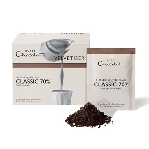 Image of Hotel Chocolat Hot Chocolate Mix - 70% Drinking Chocolate with Real Chocolate Flakes, 10 Servings, Gourmet Cocoa