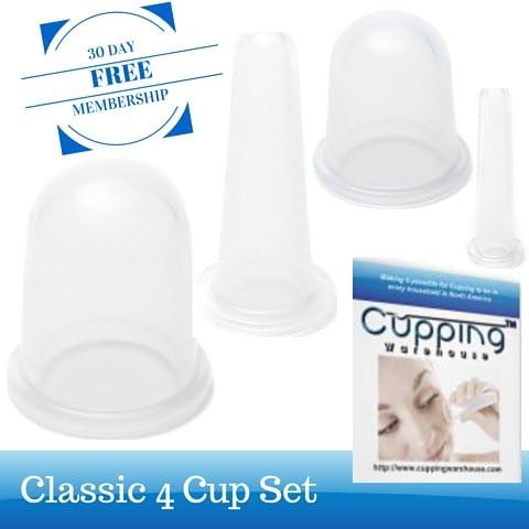 CLASSIC 4 Size - Professional Medical Silicone Cupping Therapy Set with Free Online Membership with Demonstration and Training Video's and Tutorials. Muscle Spasm, Pain Relief, Lymph, Cellulite, Chinese Cupping and Massage Cupping Set by Cupping Warehouse TM