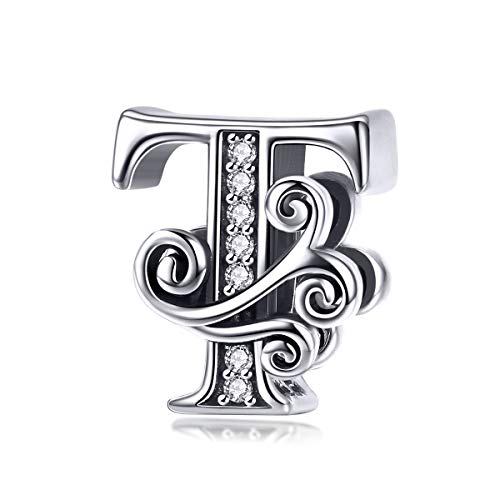 Image of Eternalll Jewellery - Spacer Beads Authentic 925 Sterling Silver Charms Vintage A-Z Letter Alphabet Charms for Bead Bracelets Women Charm Diy Jewelry