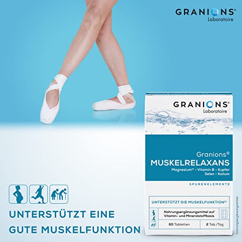Muskelrelaxans – 60 Tabletten für Muskelentspannung & Regeneration – Magnesium Tabletten gegen Muskelkrämpfe & Muskelverspannungen – Mit Selen, Kupfer & B-Vitamine - GRANIONS