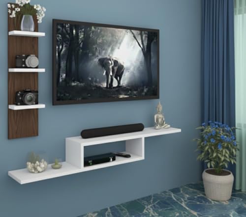 Image of Bros Moon Dual L Inverted Base Floating TV Cabinet | Best for Smart TVs up to 40 Inches | Engineered Wood | Space Saving Eco Design | White Base Wenge White Side Panel | (91.44 x 20.32 x 81.32 cm)