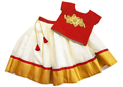 Stanwells Kids Baby Girls Cotton Silk Readymade Lehenga Choli Set | Traditional Embroidered South Indian Pattu Pavadai Ethnic Wear for Girls