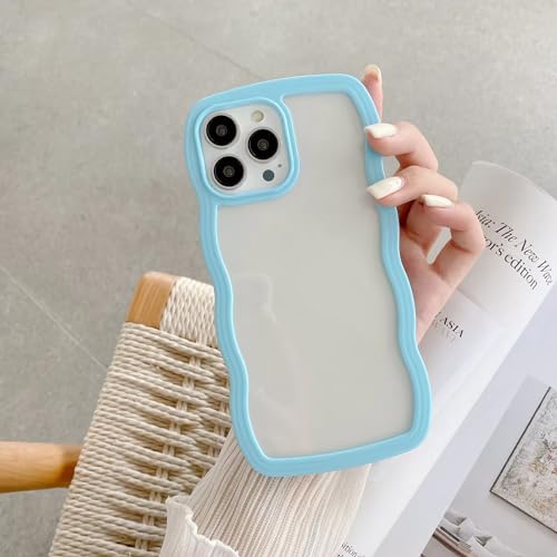 Image of MIDOS Back Cover Compatible with iPhone 14 Pro Max, Cute Curly Wave Frame Clear Case for Girls Women, Transparent Soft Silicone TPU Bumper Shockproof Protective Cover for iPhone 14 Pro Max (Blue)