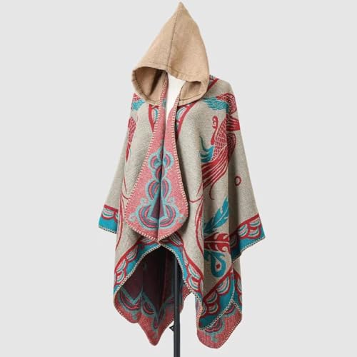 Elegante poncho con estampado de fénix y capa chal estilo étnico vintage 3
