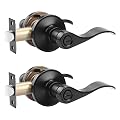 Probrico (2 Pack Privacy Door Lever,Locking Black Door Handle Set for Bathroom & Bedroom Doors,Keyless Interior Door Handle Black Finish Wave Door Lock, Reversible Right & Left Side Handed