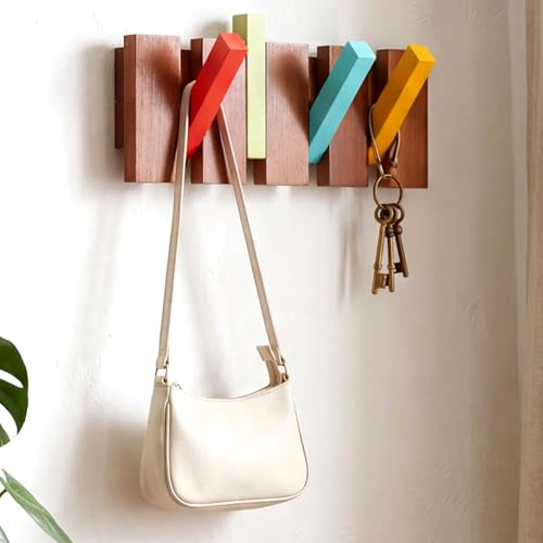Youyole Mid Century Modern Wooden Coat Hooks Wall Mounted Folding