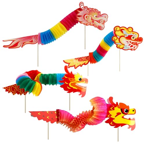 4Pcs Chinese New Year Paper Dragon Decorations