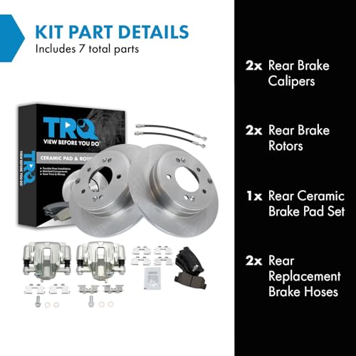 Image of TRQ Rear Brake Pad and Rotor Set Ceramic Rotors Calipers Hoses Compatible with 2006 Hyundai Sonata To 2 /28 /06 Production Date