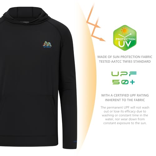 Image of Men's UPF 50+ Hoodie Shirt Long Sleeve Permanent UV Sun Protection Vented Tee Performance for Outdoor Hiking Fishing