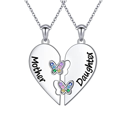 Mother Day Gift S925 Sterling Silver Daughter Mother Mom Mama Heart Pendant Necklace Set for...