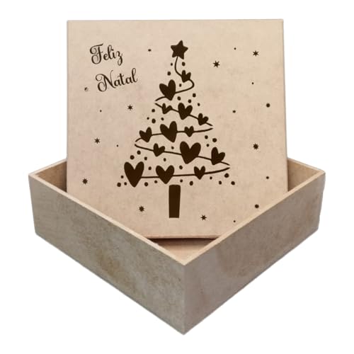 Caixa Presente Em Mdf Decorada Arvore De Natal 15x15x5cm
