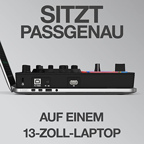 Reloop Ready - Kompakter 2-Deck-DJ-Controller für Serato DJ Lite (inklusive) & DJ Pro,16 große RGB-Pads, 9 Leistungsmodi inkl. neuer Scratch Bank, 2 FX-Units, Sitzt passgenau auf einem 13-Zoll-Laptop