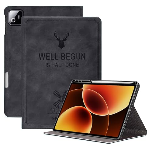 Image of ProElite Case Cover for Xiaomi Mi Pad 8 /8 Pro 11.2 inch Case, Deer Flip case Cover for Mi Pad 8 /8 Pro 11.2 inch Case with Pen Holder [Auto Sleep Wake Feature], Black