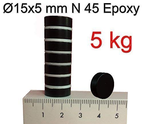 50 Neodimio Magnete Ø 15 x 5 mm N45 Epoxy Regge
