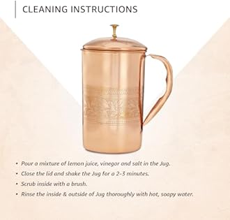 Amazon Brand - Solimo Embossed Copper Jug with 2 Embossed Glasses| 1350 ml | Copper